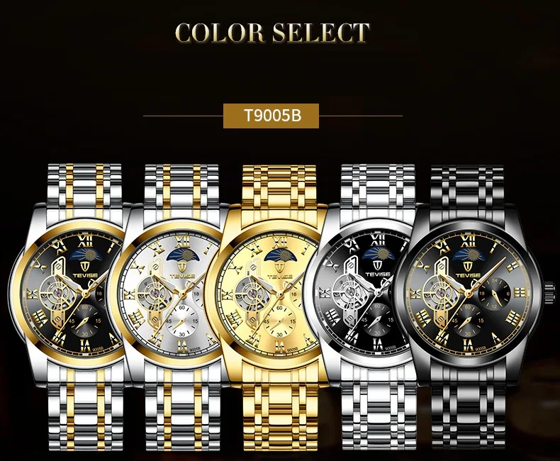 Man Watches 2019 Brand Luxury TEVISE 9005B Automatic Luminous Clock Men Tourbillon Waterproof Moon Phase Mechanical Watch Man (3)