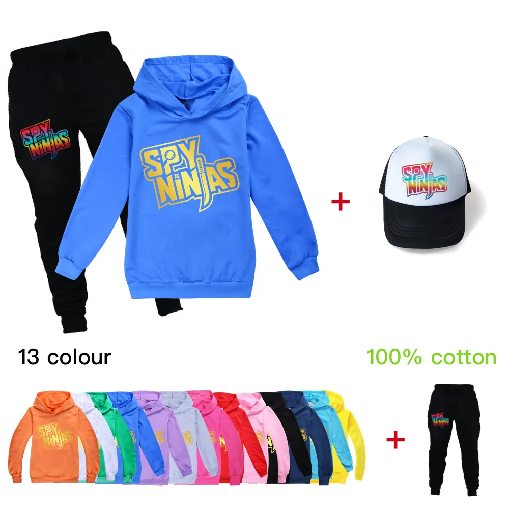 

New Autumn Fashion SPY NINJA Hoodies T-shirt cotton Sweatshirt Pants +hat 3 PCS Set Baby Girl Boy Clothes child Clothing Suits