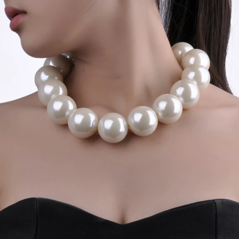 Gargantilla de cadena con perla de resina blanca elegante para mujer, collar con pechera llamativa, collares de perlas de regalo de joyería|necklace set|necklace bodybib - AliExpress