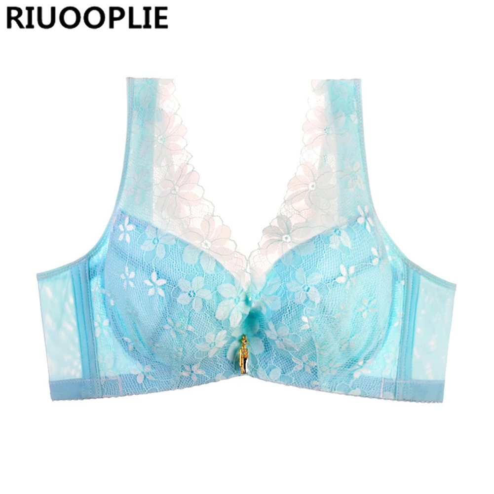 Light Blue RIUOOPLIE, модное сексуальное женское нижнее белье, большие размеры, бюстгальтеры для женщин, пуш-ап, кружевное цветочное нижнее белье, нижнее белье, удобный бюстгальтер - Цвет: Light Blue