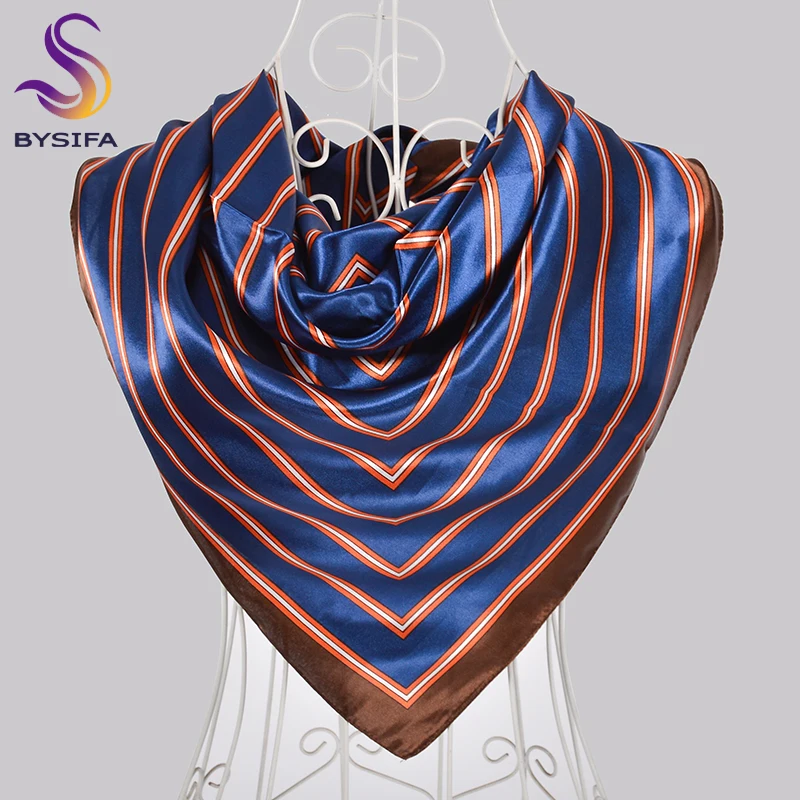 Женский шёлковый шарф BYSIFA черный квадратный с цепочкой 90x90 см весна осень|Женские