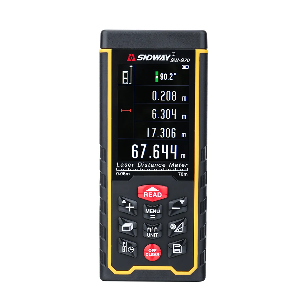SNDWAY Color LCD Laser Distance Meter 120M 100M 80M 70M 50M Laser Range Finder Rangefinder Digital Tape Measure Angle Ruler Tool SNDWAY Color LCD Laser Distance Meter 120M 100M 80M 70M 50M Laser Range Finder Rangefinder Digital Tape Measure Angle Ruler Tool