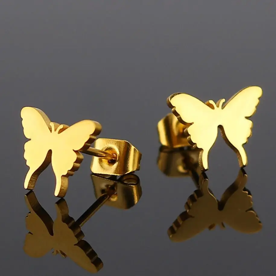 Sasusp из нержавеющей стали самолет зуб мужские серьги Луна лист птица бабочка серьги для женщин - Окраска металла: butterfly