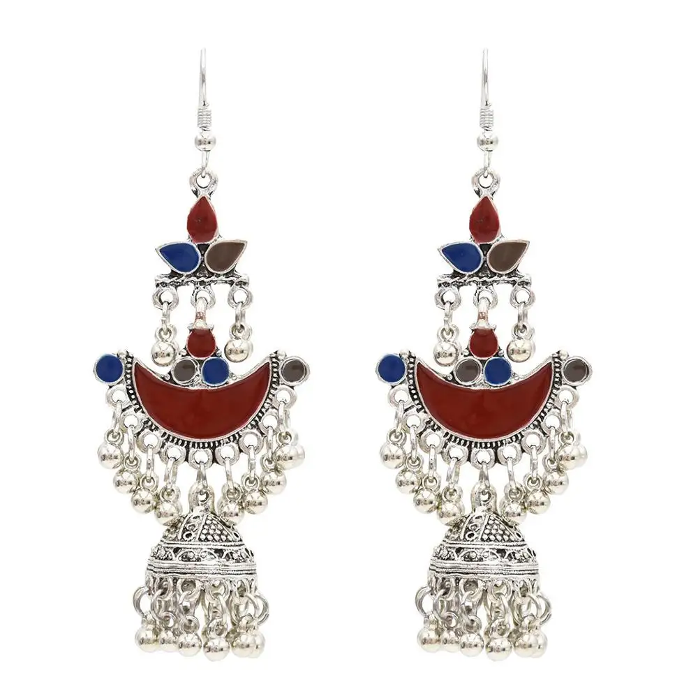 

Vintage Ethnic Women's Silver Indian Jewelry Gypsy Ethnic Boho Tribe Bell Tassel Drop Earrings Jhumka Pendientes Largos Jewelry