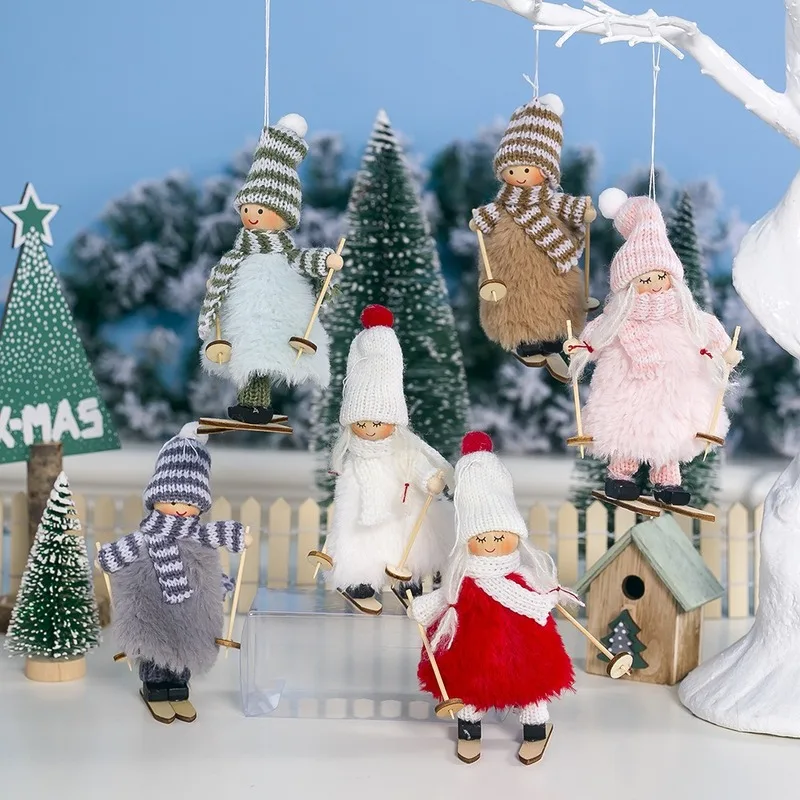 Рождественские украшения орнаменты милые шерстяные плюшевые лыжные девушки куклы украшения Рождество кулон Рождественский Новогодний подарок для детей
