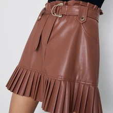 Черные юбки из искусственной кожи женские модные юбки из искусственной кожи Женские Элегантные мини юбки с поясом на талии женские IP-80