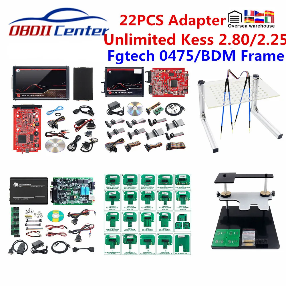 O adaptador completo das pontas de prova do quadro de bdm de 22 pces conduziu os adaptadores da rampa do ecu do quadro de bdm para kess 2.80 bdm100 fgtech ktm dimsport bdm