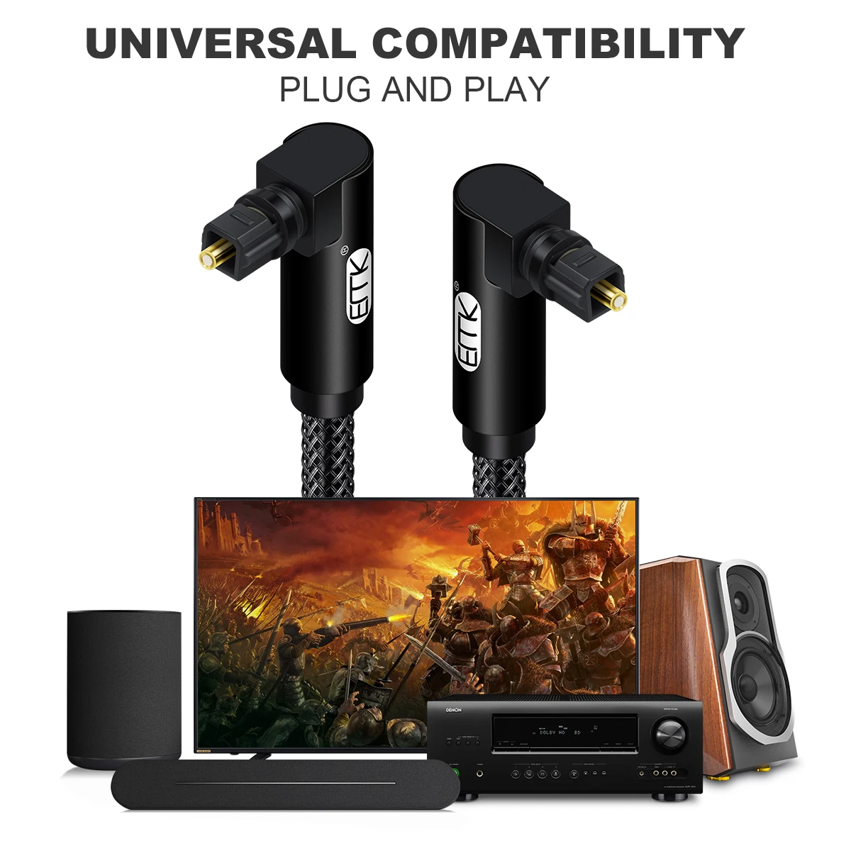 Cavo Ottico Toslink 90° Girevole 360° - 1M Per Soundbar, TV, Home Theater (Nero, Angolo Retto) - Foto 3