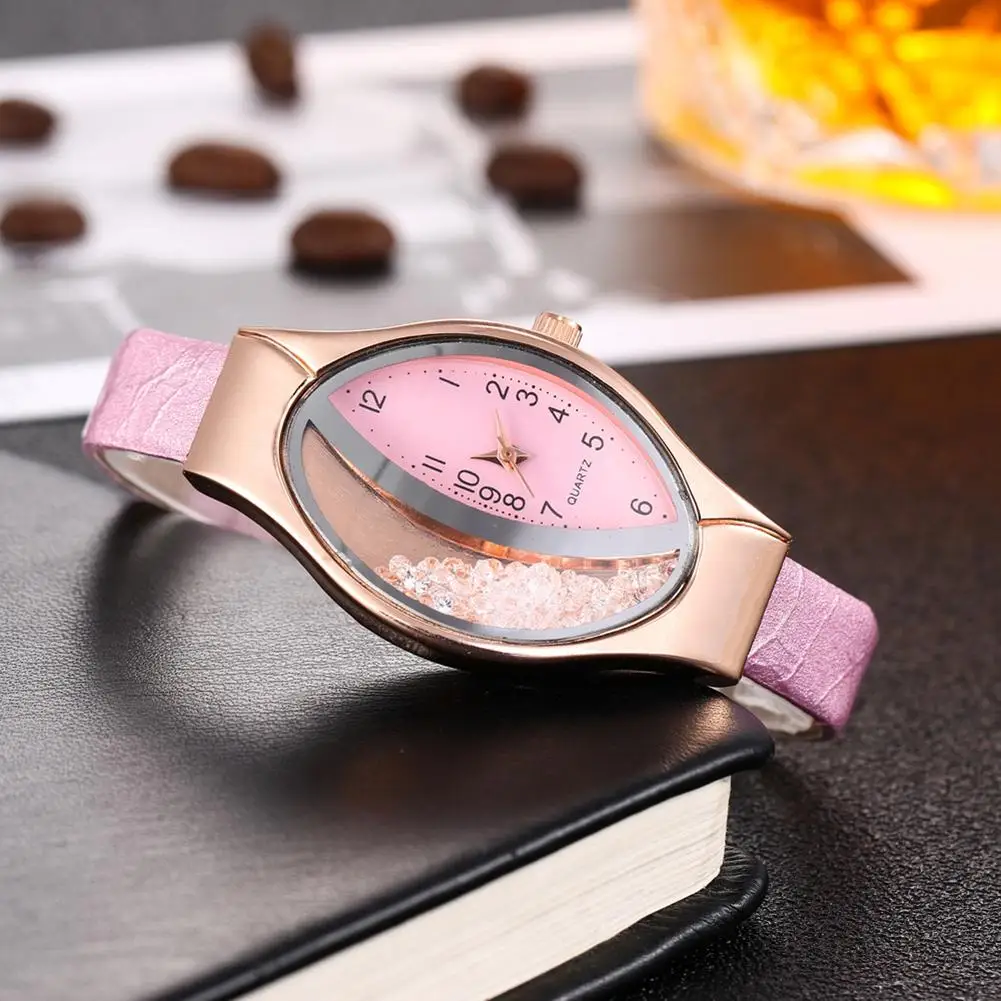 

Lady Quicksand Rhinestone Oval Dial Faux Leather Strap Analog Quartz Wrist Watch Quartz Wristwatches Rhinestone Decor Oval Dial