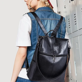 

Daypack Multifunctional Adjustable Strap Zipper Key Women Backpack Storage Large Capacity Anti Theft PU Leather Shoulder Bag