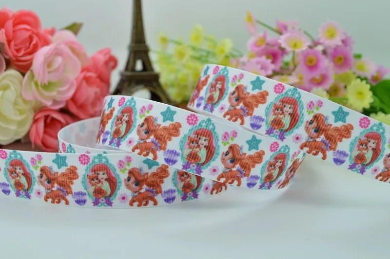 50Y 7/" 22 мм Ариэль принцесса ПЭТ печатные корсажная лента, бант для волос DIY ручной работы одежда материалы оптом OEM