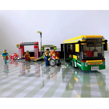 

City Town bus station passengers 377PCS building block children toy figures wheelchair visitor Newsstand Model Bricks toy