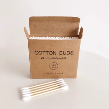 

Plastic-Free 100Pcs/Box Double Head Bamboo Cotton Buds Adults Makeup Cotton Swab Wood Sticks Nose Ears Cleaning Health Care Tool