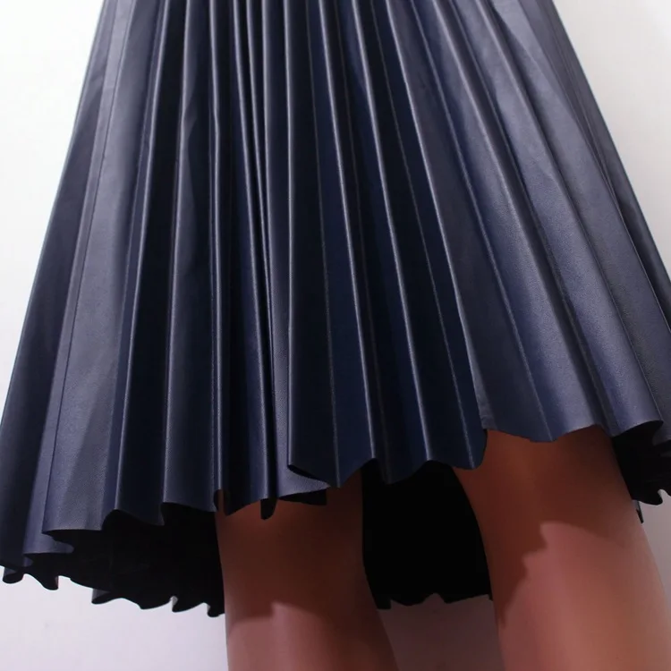 Женские юбки из искусственной кожи, женская элегантная повседневная модная плиссированная юбка