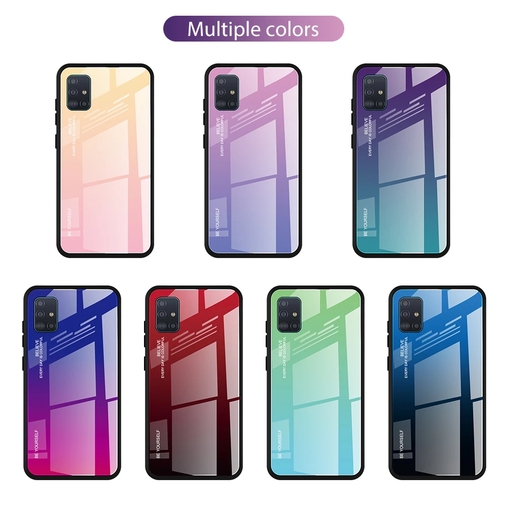 kawaii phone case samsung Gradient Tempered Glass Case For Samsung Galaxy A51 A71 Case On S21 S22 Ultra Plus S20FE A52 A72 A32 A53 A73 A52S 5G Phone Cover samsung flip phone cute