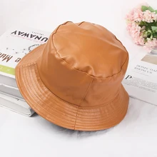 Осенне-зимняя Панама из искусственной кожи для женщин и девушек, модная однотонная Складная Рыболовная Шапка унисекс, уличная Кепка для отдыха