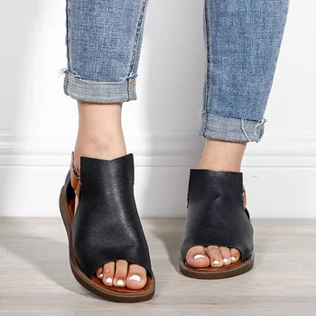 

1pair Women Sandal Flat Heel Casual Non Slip Artificial PU Comfortable Beach Home Summer Solid Party Open Toe Breathable