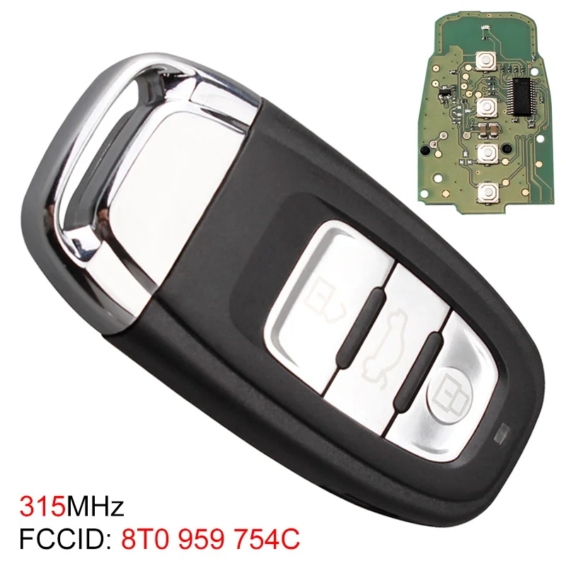Car Key Auto Key Replacement 315MHz FSK 3 Buttons Smart Remote Key Fob 8T0959754C with Chip Foldable for Audi A4 Q5