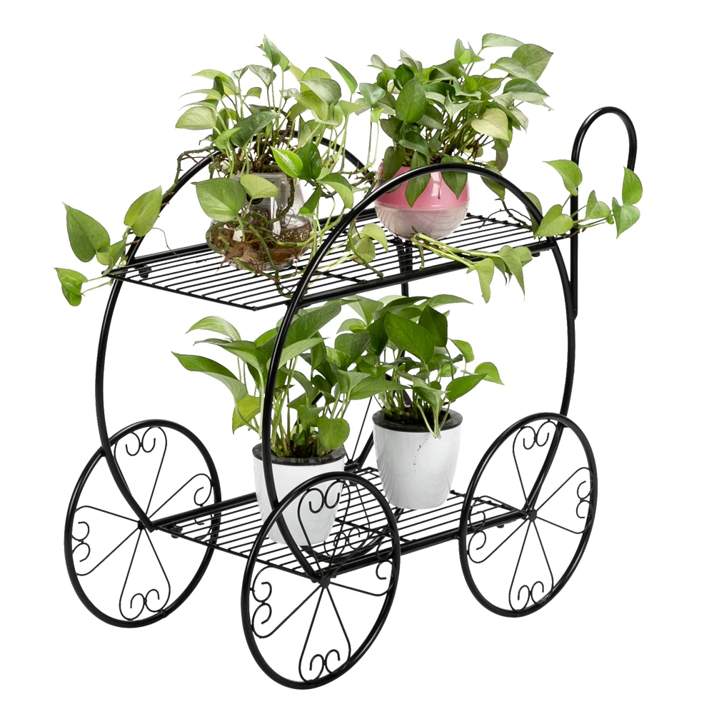 

Metal Stand Plant Rack Flower Shelf Garden Decor Flower Rack Household Multi-layer Plant stand With Handle Cart Shape