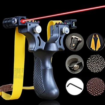 

Quick Compression Slingshot Powerful Catapult Laser Aiming Point with Rubber Band Outdoor Hunting Shot