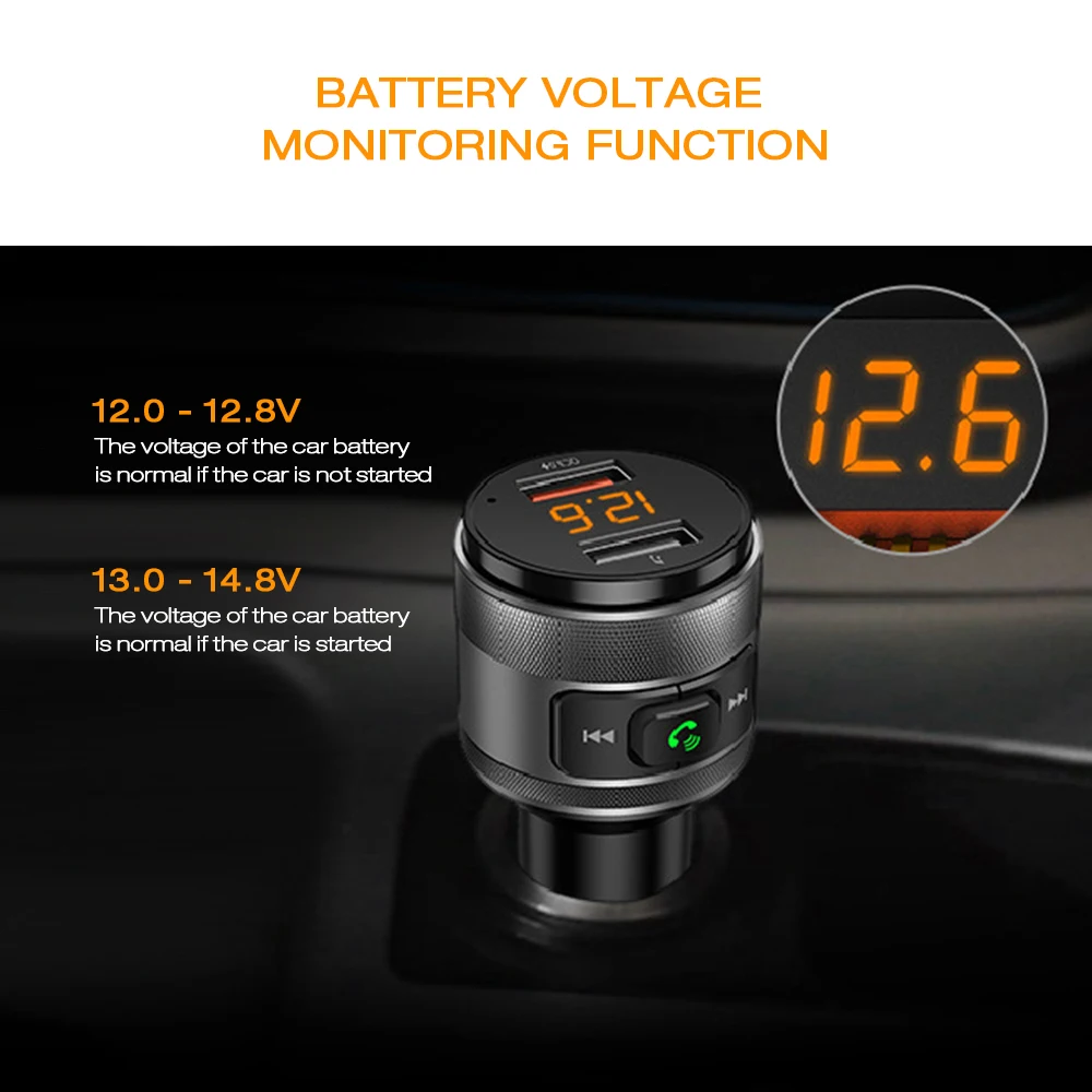 Автомобильный fm-передатчик C57 Bluetooth 4,2 с дисплеем напряжения аккумулятора и зарядным портом usb