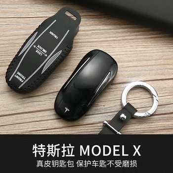 

luckeasy leather key cover for tesla model x model s 2017 2018 2019 Car Key bag/case wallet holder key2y