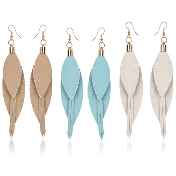 

Double Layer PU Leather Leaf Earrings Long Ladies Fashion Temperament Earrings 3 Pairs
