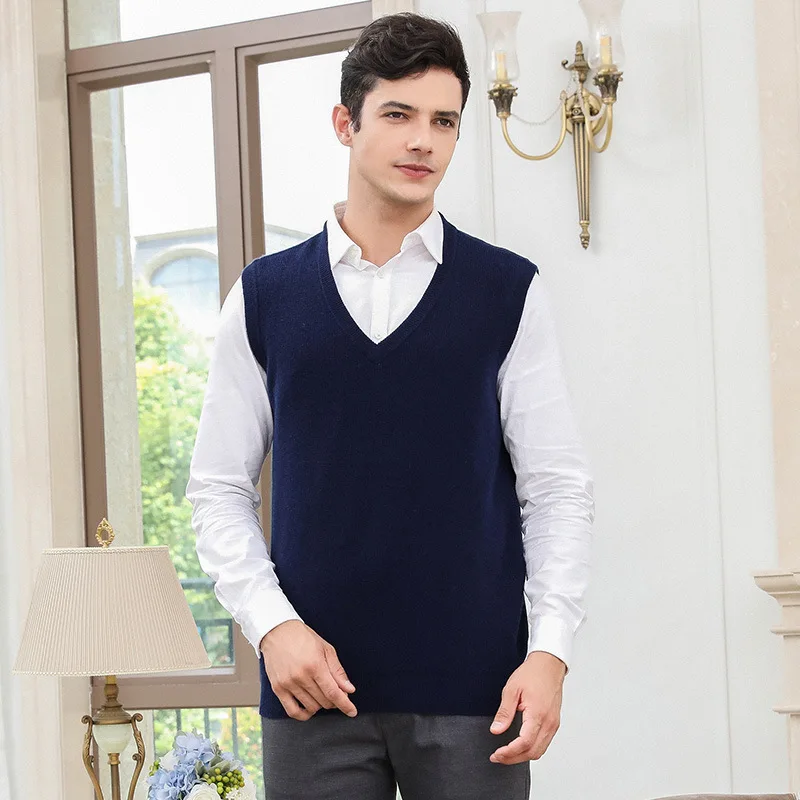 

Jacquard Sleeveless Cashmere Wool Vest Men Autumn And Winter V-neck Mountain Cashmere Sweater Waistcoat Base Sweater Pullover Kn