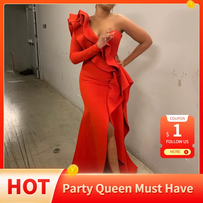 Abiti lunghi da donna Sexy da sera eleganti in stile africano abiti  monospalla aderenti con volant femminili Maxi abito rosso Prom  2022|Dresses| - AliExpress