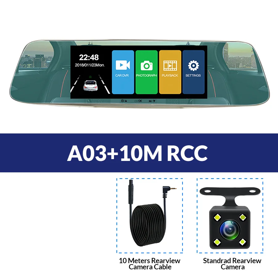 E-ACE, Автомобильный видеорегистратор, Зеркало 1080P FHD, зеркало заднего вида, двойной объектив, видеорегистратор с камерой заднего вида, ночное видение, видео регистратор - Название цвета: A03-10M RCC