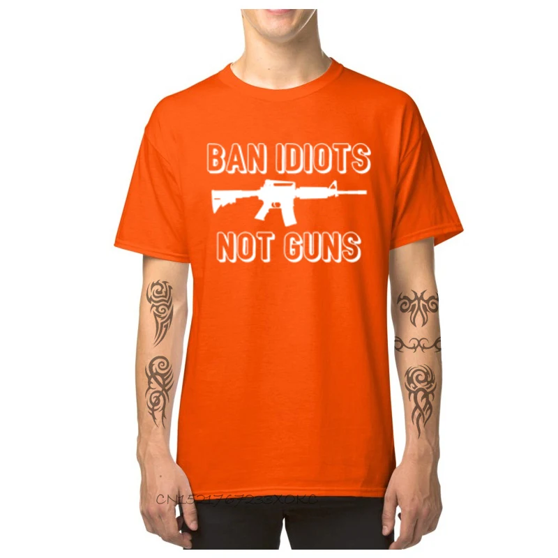 Ban Idiots Not Guns-1847 T Shirts Group Short Sleeve Fitted Crewneck 100% Cotton Tops Shirt Top T-shirts for Boys VALENTINE DAY Ban Idiots Not Guns-1847 orange