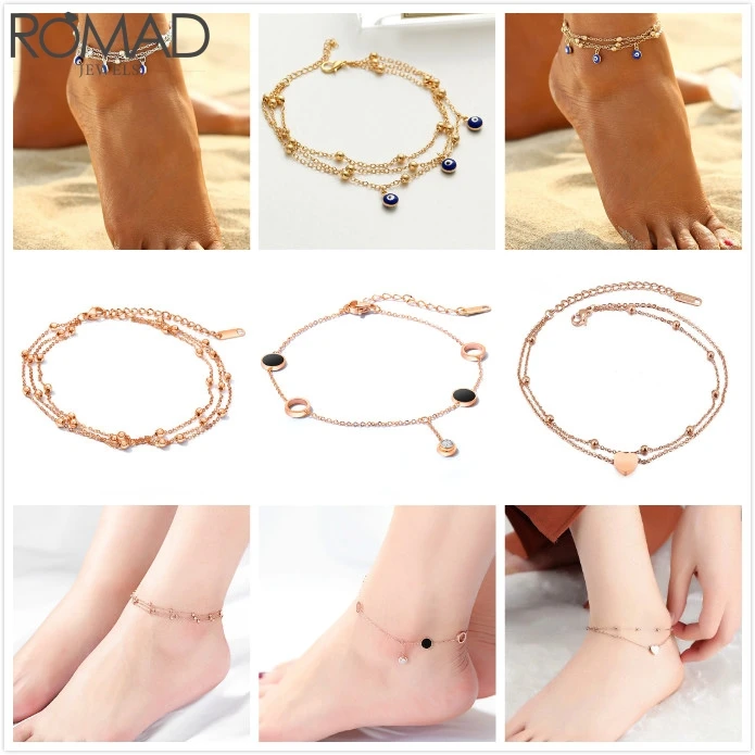 ROMAD Stainless Steel Anklets Boho Anklets For Women Heart Evil Eye Anklet Bracelet Beach Chain Anklet Chain Girl Foot Chain R5 ROMAD Stainless Steel Anklets Boho Anklets For Women Heart Evil Eye Anklet Bracelet Beach Chain Anklet Chain Girl Foot Chain R5