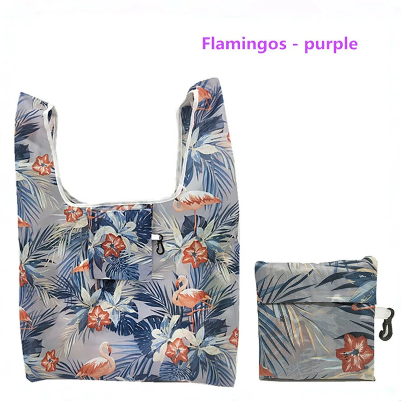Flamingo Purple GABWE, новая переработанная сумка для покупок с фламинго, эко многоразовая сумка для покупок с короткими ручками, Сумка с мультяшным цветочным рисунком, складная сумка на плечо, сумки с принтом - Цвет: Flamingo Purple