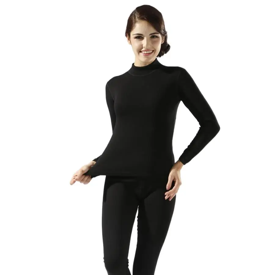 Women's Thick Velvet High Collar Cotton Thermal Underwear Sets Winter Plus Size Women Longies