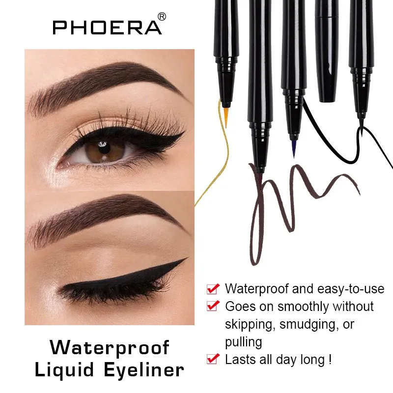 

PHOERA Cat Eye Makeup Waterproof Neon Colorful Liquid Eyeliner Pen Long Lasting Smudge-proof Eye Liner Pencil Makeup Comestics