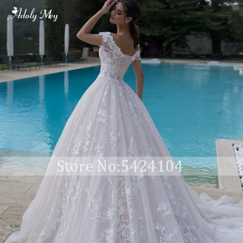 Adoly Mey Custom Gorgeous Appliques Flowers Ball Gown Wedding Dresses 2022 Luxury Beading Boat Neck Lace Up Princess Bridal Gown wedding dress for women