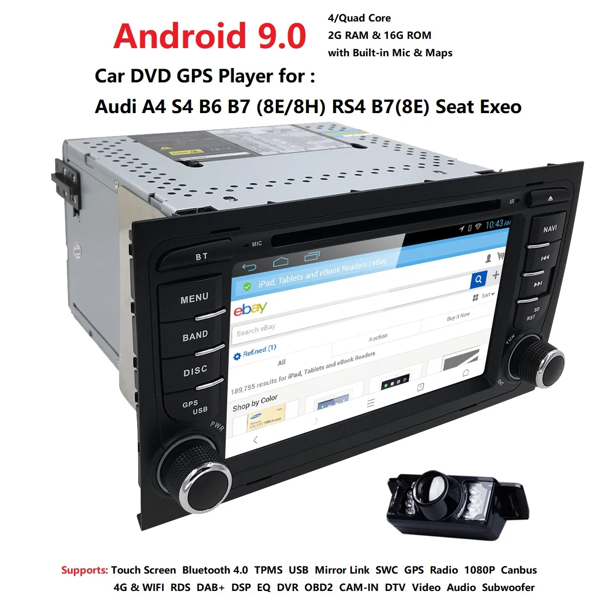 Top Free shipping! 4G WIFI Android 9.0 CAR GPS Navi for audi A4 2002-2008 S4 RS4 8E 8H B6 B7 With BT RDS DVD multimedia player radio 2