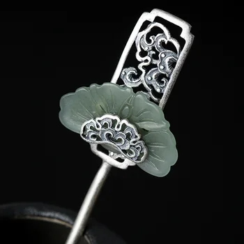 

Real 925 Sterling Silver Hair Sticks for Women Hollow Fan Geometric Hair Ornaments Chalcedony Thai Silver Antique Silver Jewelry