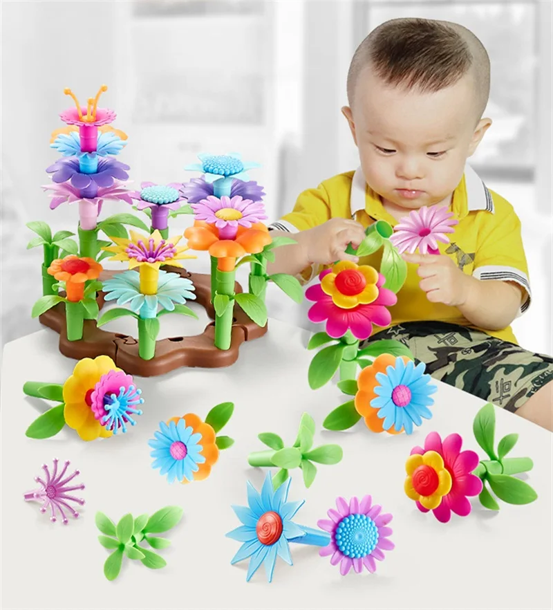 DIY Dream Garden Series Girls Flower Interconnecting Blocks Toys Educational Assembly Blocks Christmas birthday gifts
