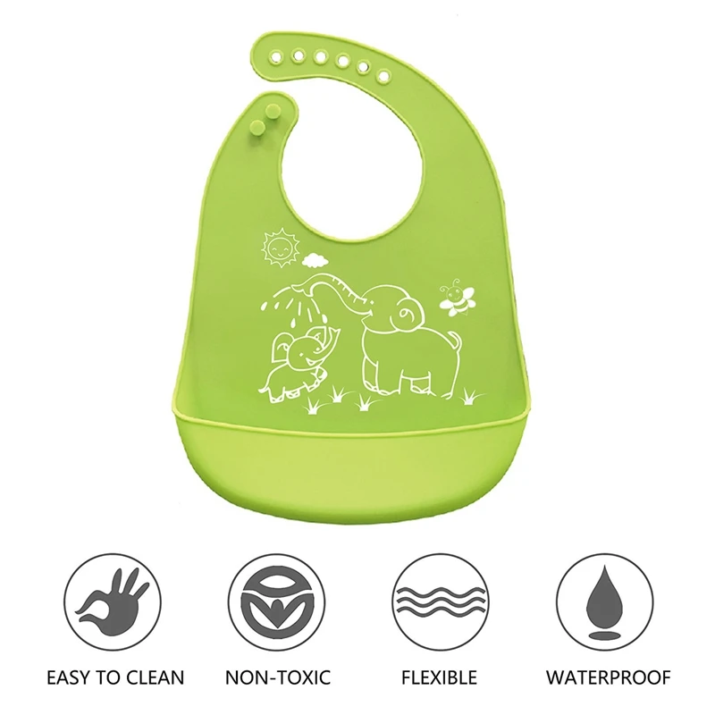 2 Pack Waterproof Silicone Bibs - Easily Wipes Clean Silicone Feeding Bibs - Comfortable Soft Waterproof Toddlers Baby Bibs Keep