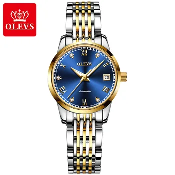 

OLEVS Classic Women Simple Watch Automatic Stainless Steel White Dial WristWatch Auto Date Ladies Mechanical Relogio Feminino