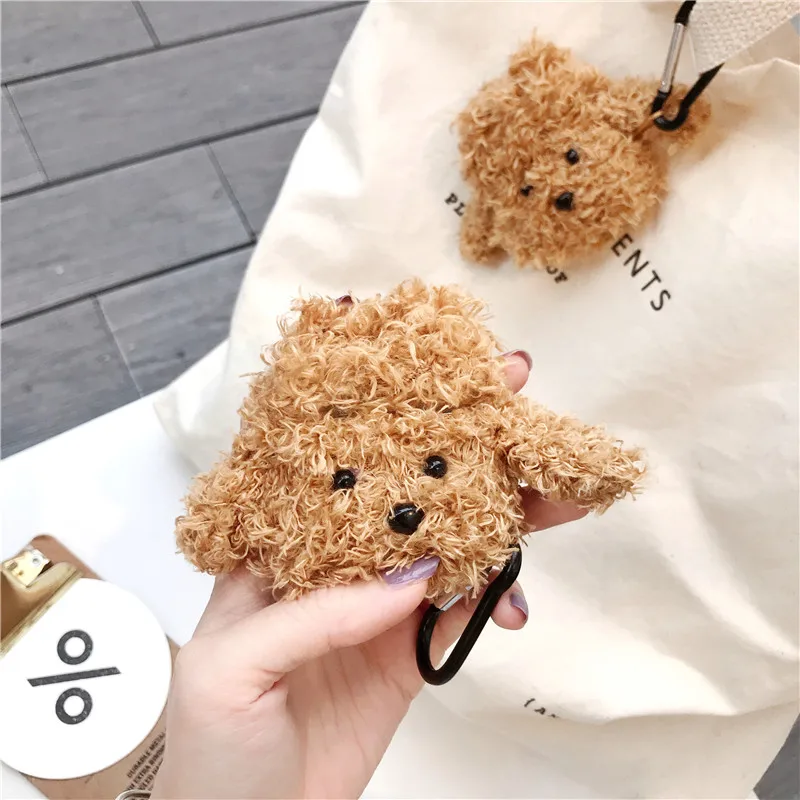 Cute Flannel teddy Dog Case For Apple Airpods Cover Funny Cartoon Bluetooth Earphone Case For air pods 2 1 Silicone Fuzzy Funda