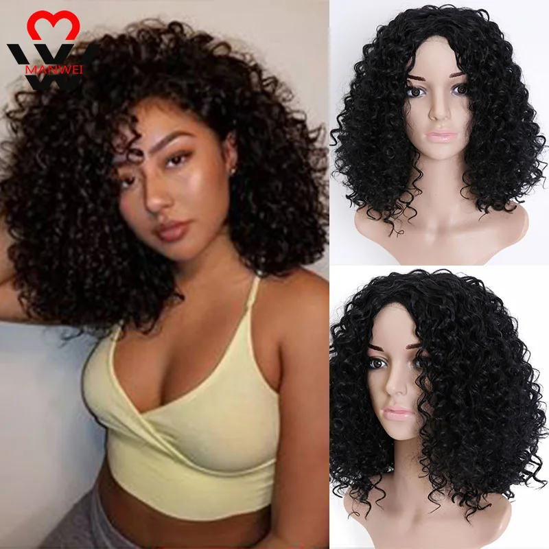 

MANWEI Short Curly Natural Color Wigs For Curly Women African Hairstyles Synthetic Hair High Temperature Fiber