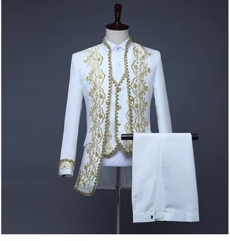 

European court dress Fashion Men Suits Groomsman Suits Wedding Suit Occasion Men Suits Slim 3 Pieces Sets (Jacket+Pants+Vest)