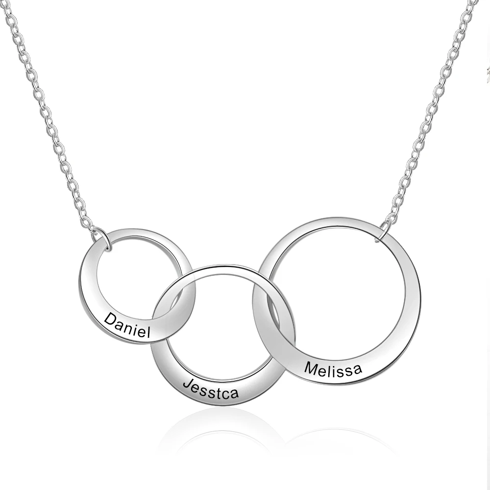 

Personalized Necklaces Trendy Stainless Steel Jewelry Custom Hollow Round Pendants Engraved 3 Names Anniversary Gift for Women