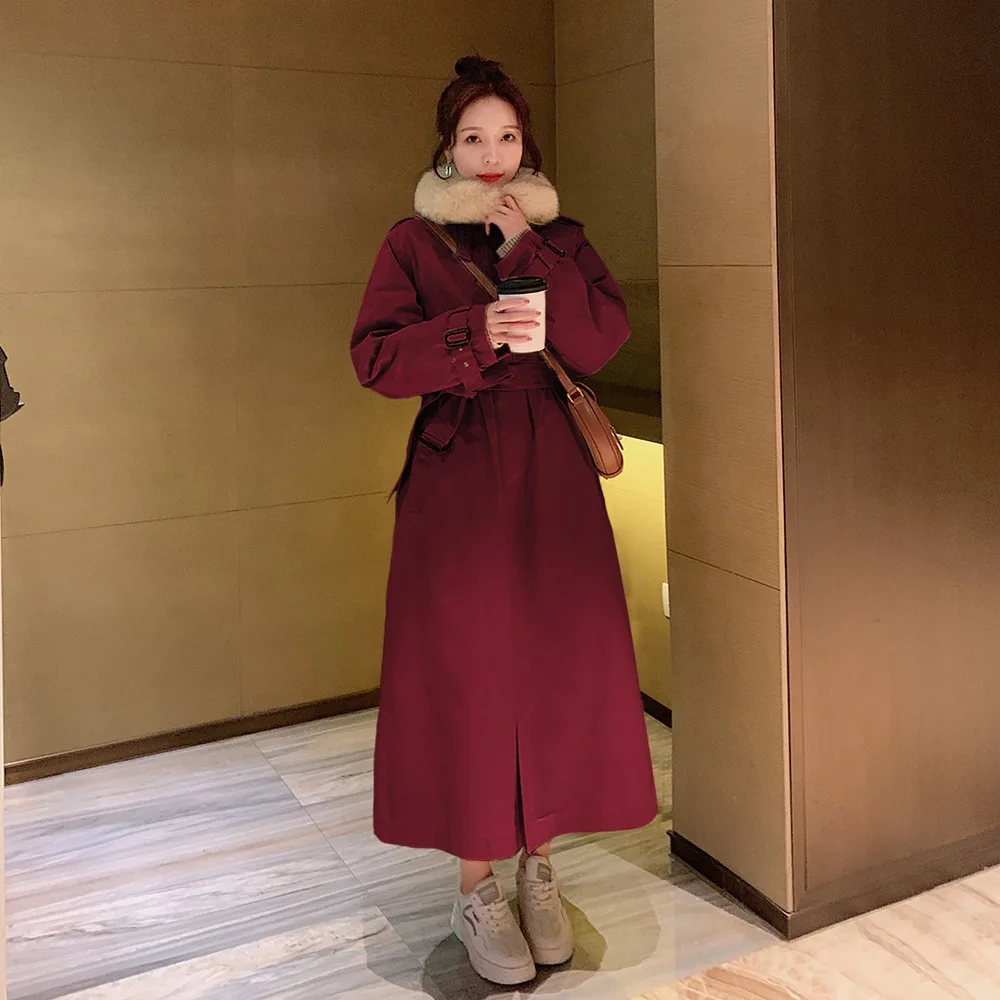 

Photo Shoot South Korea Dongdaemun Thick Workwear Cotton Overcoat 2019 Winter New Style WOMEN'S Dress Retro Waist Hugging Long C