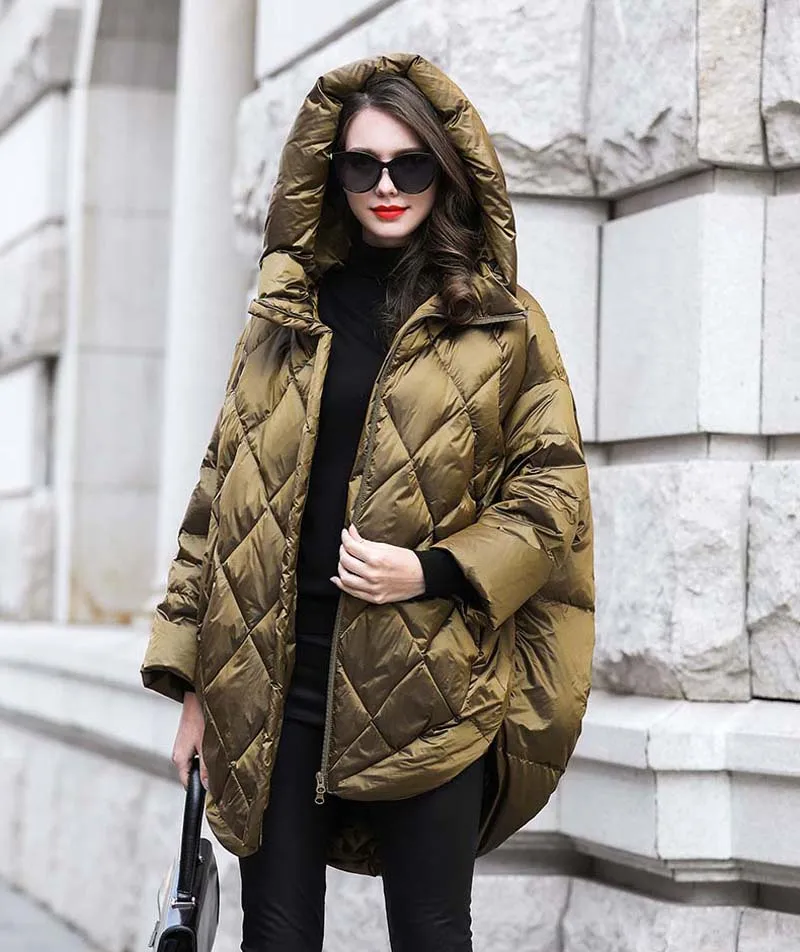 Твердый пуховик женский зимний с капюшоном коллекция года, зимнее плотное теплое длинное пуховое пальто, зеленый, черный цвет, свободное модное пальто, куртка женская YNZZU YO953