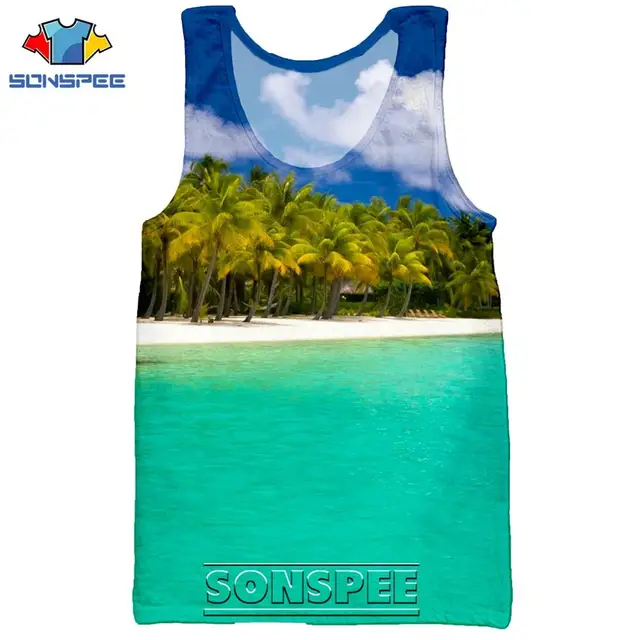 SONSPEE 3D Print Palm Tree Summer Beach Sea Men's Tank Tops Casual Fitness Bodybuilding Gym Muscle Men Sleeveless Vest Shirt 19
