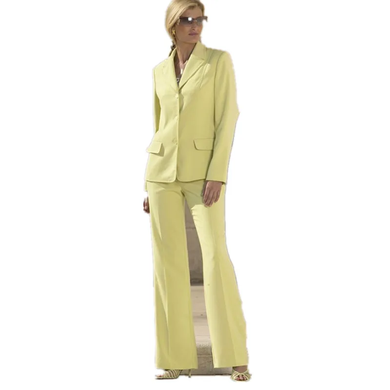 

New Yellow Formal Suits for Women Office Business Suitspants Work Wear 2 Piece Flared Pants Uniform Elegant Female Trouser Suit