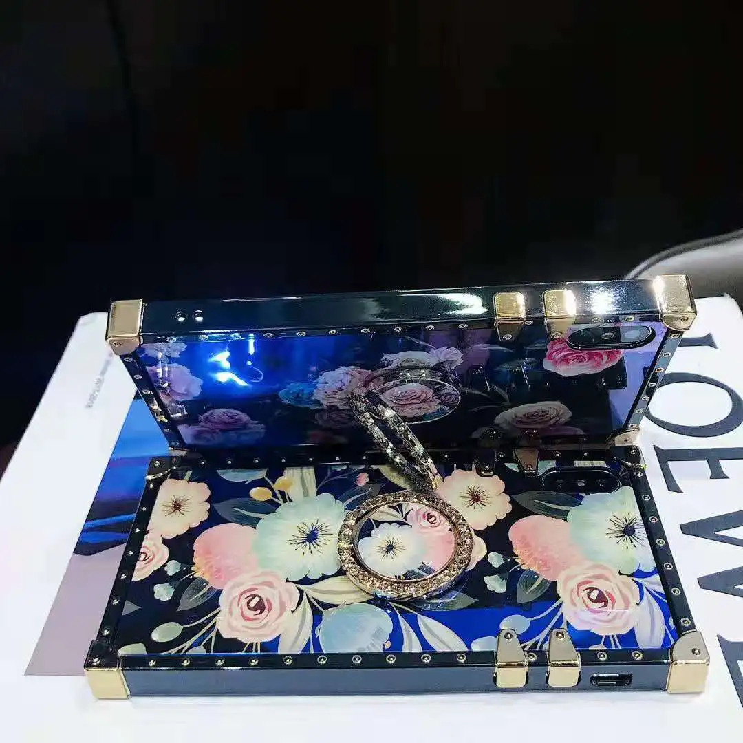 Роскошный бренд для Samaung Galaxy s8 s9 s10 plus note 8 9 10 Модный Пион цветок подставка кольцо металлический квадратный blu ray чехол для телефона чехол